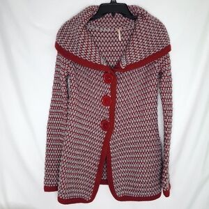 Free People Red and Gray Buttoned Cardigan